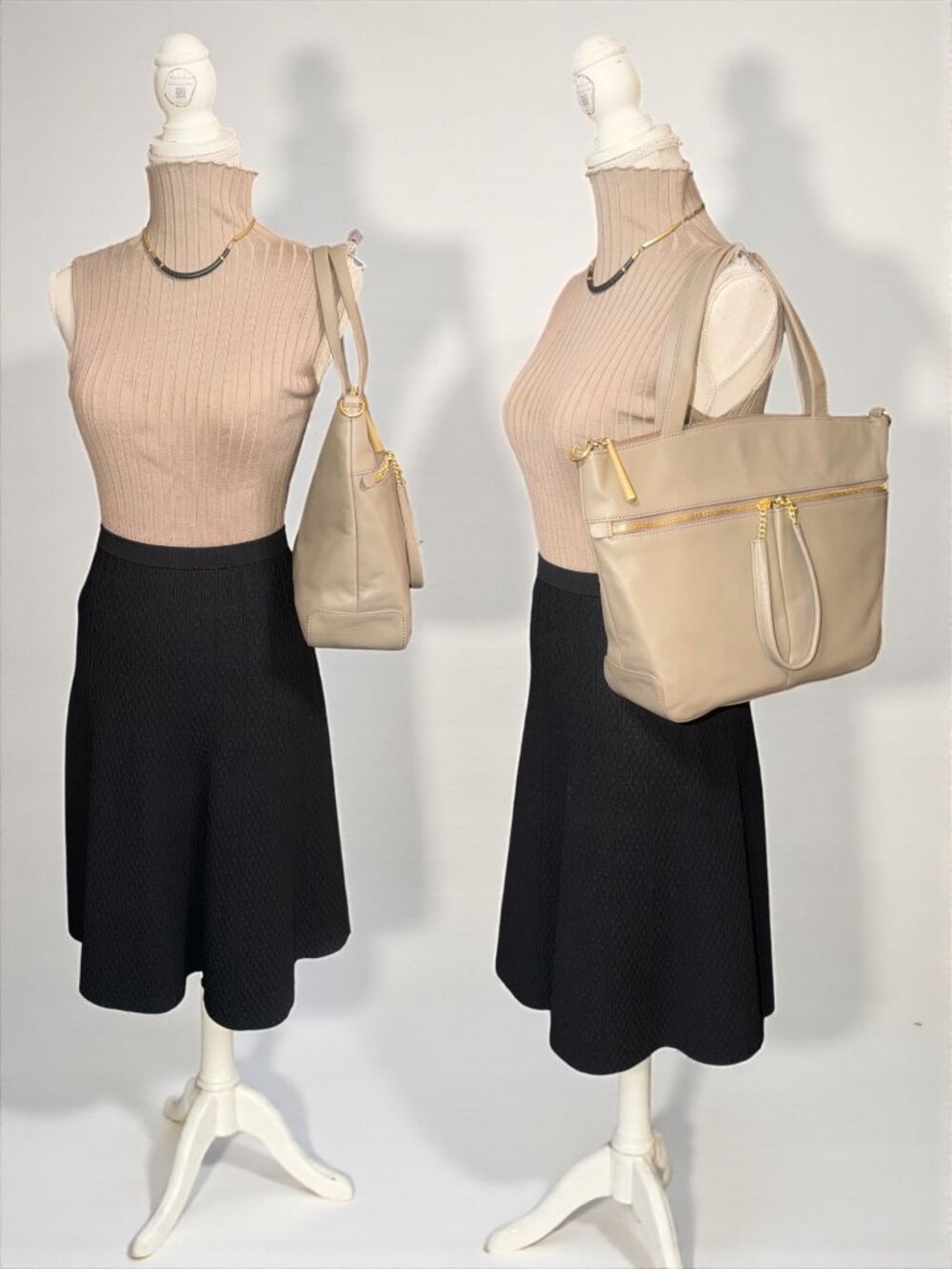 HOBO Double Zip Satchel Taupe Matte Leather Brass Shoulder Bag Detachable Strap - Picture 2 of 12